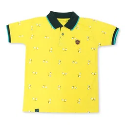 earth conscious Boys Yellow Floral Printed Polo Collar T-shirt-picture-40