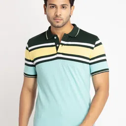 Status Quo Men Blue Striped Polo Collar Cotton T-shirt-picture-30