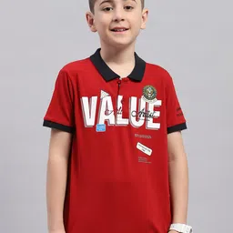 Monte Carlo Boys Polo Collar Short Sleeves Typography Printed Regular Fit Cotton T-shirt-picture-45