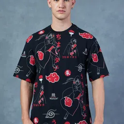 Bewakoof Black Naruto Printed Round Neck Short Sleeves Cotton Oversized T-shirt-picture-45