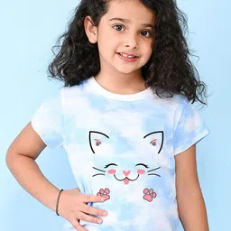 NUSYL Girls Cat  Printed High Neck Short sleeve Tie & Dye T-Shirt-picture-57
