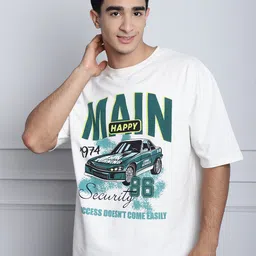 DOOR74 Graphic Printed Round Neck Pure Cotton Oversized T-shirt-image-20