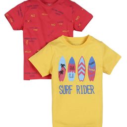 PLUM TREE Boys Pack-2 Red  Yellow Typography Printed Pure Cotton T-shirt-picture-11