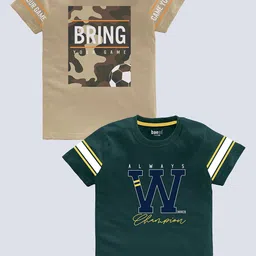 BAESD Boys Pack of 2 Typography Printed Round Neck Short Sleeves Pure Cotton T-shirt-image-94