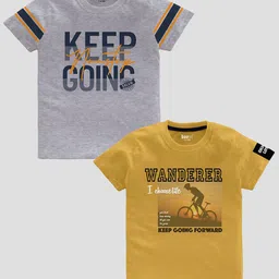 BAESD Boys Pack Of 2 Typography Printed Pure Cotton Casual T-shirt image 1