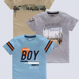BAESD Boys Pack Of 3 Typography Printed Cotton T-shirt-image-18