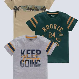 BAESD Boys Pack Of 3 Typography Printed Pure Cotton T-shirt-picture-30