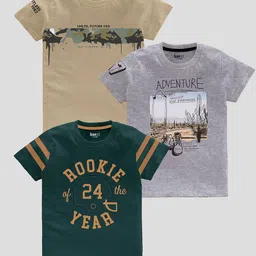 BAESD Boys Pack Of 3 Typography Printed Pure Cotton T-shirt-picture-40