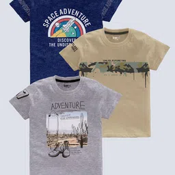 BAESD Boys Pack Of 3 Typography Printed Pure Cotton T-shirt-picture-22