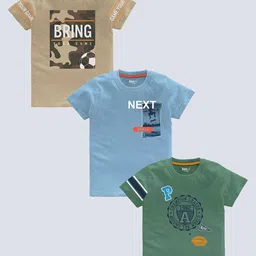 BAESD Boys Pack Of 3 Typography Printed Pure Cotton T-shirt-picture-37