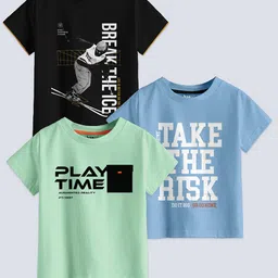 BAESD Boys Pack Of 3 Typography Printed Pure Cotton T-shirt-picture-57