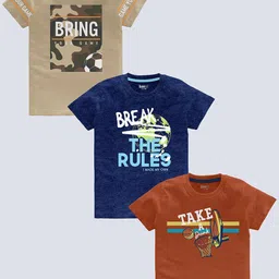 BAESD Boys Pack Of 3 Typography Printed Pure Cotton T-shirt-image-75