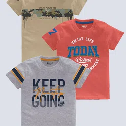 BAESD Boys Pack Of 3 Typography Printed Cotton T-shirt-picture-36