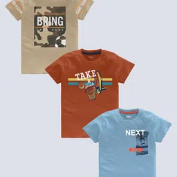 BAESD Boys Pack Of 3 Typography Printed Pure Cotton T-shirt-picture-43