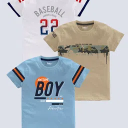 BAESD Boys Pack Of 3 Typography Printed Round Neck Short Sleeves Pure Cotton T-shirt-picture-14
