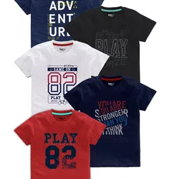 BAESD Boys Pack Of 5 Typography Printed Cotton T Shirts-picture-29