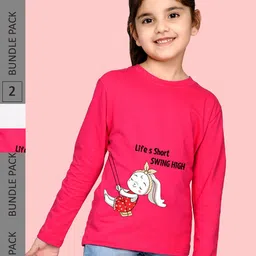NUSYL Girls White & Pink Pack of 2 Graphic Printed T-shirts-picture-11