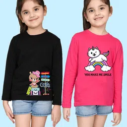 NUSYL Girls Black & Pink Pack of 2 Graphic Printed T-shirts-picture-10