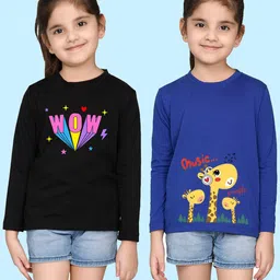 NUSYL Girls Black & Blue Pack of 2 Graphic Printed T-shirts-picture-31