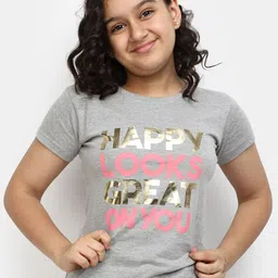 V-Mart Girls Typography Printed Cotton T-shirt-picture-49