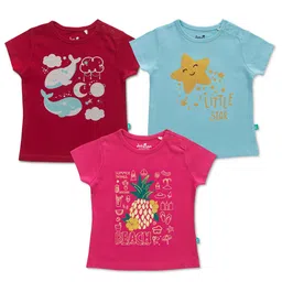 JusCubs Girls Multicoloured 3 Printed Applique T-shirt-picture-49