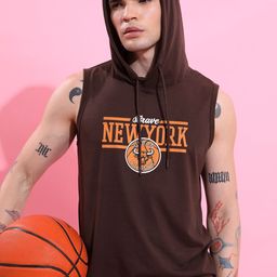 HIGHLANDER Coffee Brown Typography Hooded Relaxed Fit T-shirt-picture-30