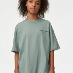 Marks & Spencer Girls Brklyn Typography Printed Round Neck Cotton Oversized T-shirt-picture-54