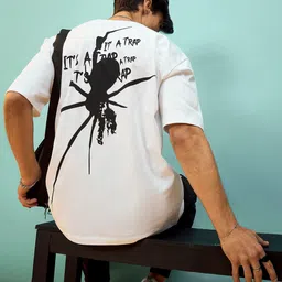 MASCLN SASSAFRAS Unisex White & Black Graphic Printed Cotton Oversize T-Shirt-picture-16