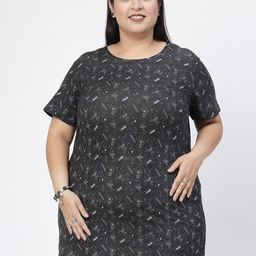 plusS Black Graphic Printed Drop-Shoulder Sleeves Regular Fit Cotton Casual  T-shirt-picture-42
