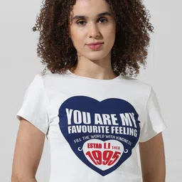 ONLY Typography Printed Round Neck Pure Cotton T-shirt image 2