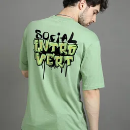 Bushirt Typography Printed Drop Shoulder Sleeves Pure Cotton Oversized T-shirt-picture-20