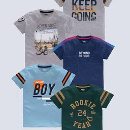 BAESD Boys Pack of 5 Typography Printed Round Neck Pure Cotton T-shirts-picture-44