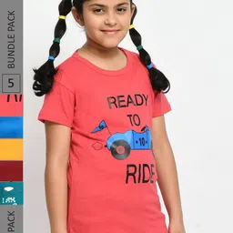 BAESD Girls Pack Of 5 Graphic Printed Cotton T-shirt-picture-22