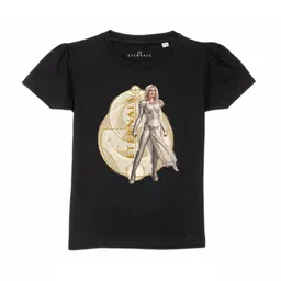 Marvel by Wear Your Mind Girls Black Pure Cotton Pockets T-shirt-picture-23