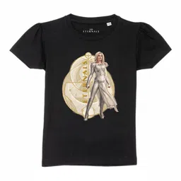 Marvel by Wear Your Mind Girls Black Eternals Printed Pure Cotton T-shirt-picture-30