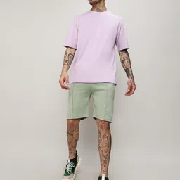 Campus Sutra Purple Round Neck Drop-Shoulder Sleeves Cotton Oversized T-shirt image 5