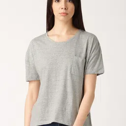 ether Women Grey Melange Solid Round Neck Drop-Shoulder T-shirt-image-23