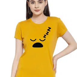 Friskers Women Gold-Toned & sulphur Printed Extended Sleeves T-shirt-image-41