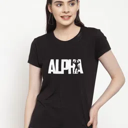 Friskers Women Black & raisin black Typography Printed Extended Sleeves Applique T-shirt-image-53