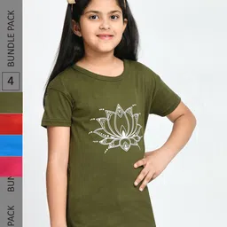BAESD Girls Pack Of 4 Graphic Printed Cotton T-shirts-picture-36