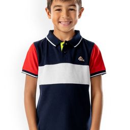 Cherry Crumble Boys Navy Blue Colourblocked Polo Collar T-shirt-picture-16