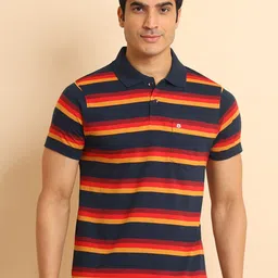 berry blues Striped Polo Collar Short Sleeves Cotton T-shirt image 1