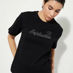 max Women Typography Printed Round Neck Cotton T-shirt-image-46