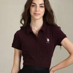 U.S. Polo Assn. Women Abstract Printed Polo Collar Slim Fit T-shirt-image-61