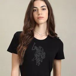 U.S. Polo Assn. Women Self Design Round Neck Pure Cotton Slim Fit T-shirt-picture-22