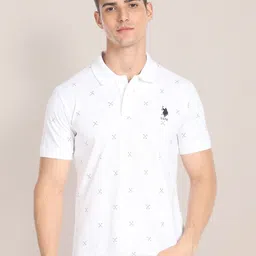 U.S. Polo Assn. All Over Brand Logo Printed Polo Collar Pure Cotton Slim Fit T-shirt-picture-16
