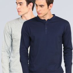 appulse Men Pack Of 2 Navy Blue & Grey High Neck Slim Fit Cotton T-shirt-picture-26