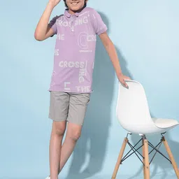 Crimsoune Club Boys Typography Printed Polo Collar Short Sleeves Cotton Slim Fit T-shirt-image-67