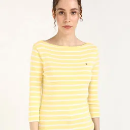 Tommy Hilfiger Women Striped Boat Neck Slim Fit Cotton T-shirt-picture-28