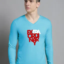 FBAR Typographic Printed V-Neck Slim Fit Cotton T-shirt-picture-25